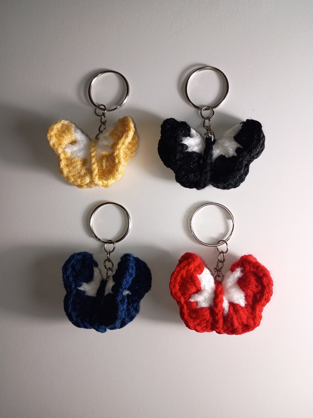 4pc Summer Handmade Crochet Butterfly Keychain Set - Yellow, Black, Navy, Red
